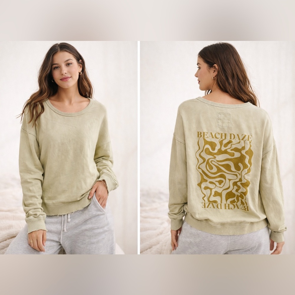 Aerie Beach Daze Sweatshirt XS Oversized Slouchy Pullover Graphic distressed